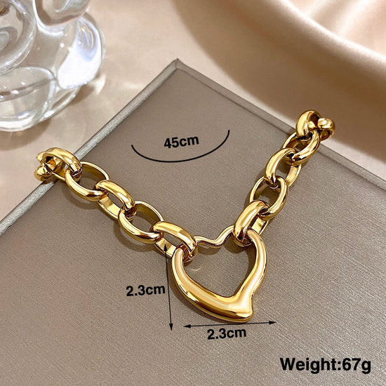 Golden Irregular Heart Thick Chain Necklace