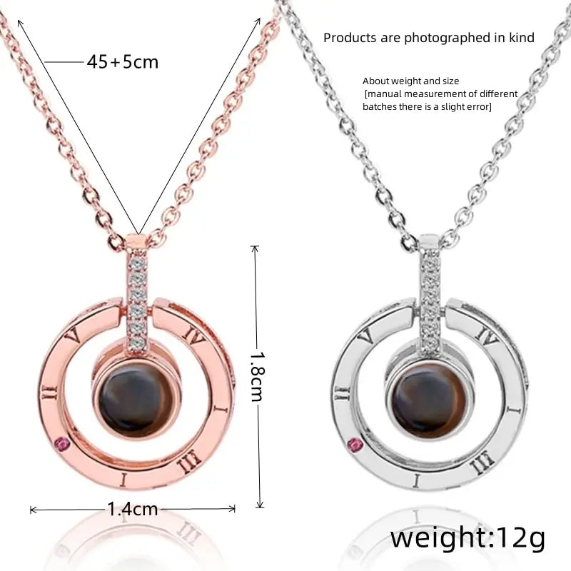 2pcs Gold-color Plus Silver-plated Necklace Men And Women Couples Souvenir 100 Languages I Love You Memory Projection Pendant