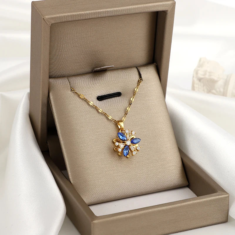 360° rotatable decompressible snowflake zircon pendant necklace for women, birthday gift, Christmas gift for family