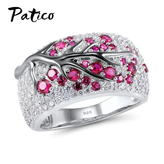 925 Silver Needle Tree Branch Rings Cubic Zirconia For Women Gem Stone Knckle Finger Rings Engagement Wedding Jewelry Anillos