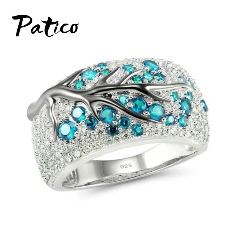 925 Silver Needle Tree Branch Rings Cubic Zirconia For Women Gem Stone Knckle Finger Rings Engagement Wedding Jewelry Anillos
