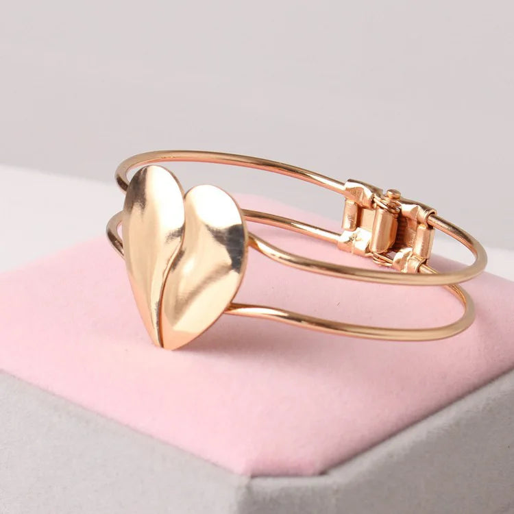 Korean Fashion Personality Jewelry Frosted Heart-shaped Glossy Double Heart Gold Bracelet Valentine's Day Gift For Women