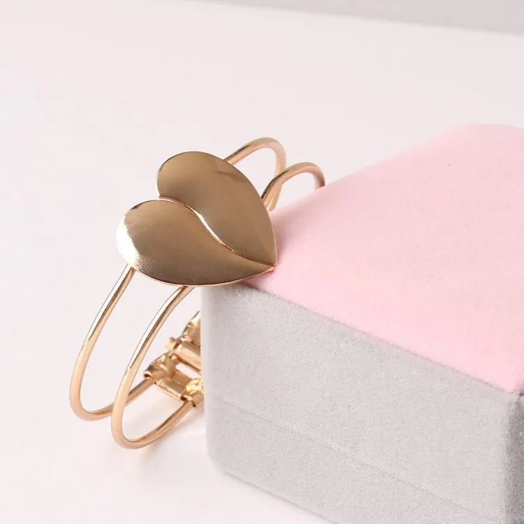 Korean Fashion Personality Jewelry Frosted Heart-shaped Glossy Double Heart Gold Bracelet Valentine's Day Gift For Women