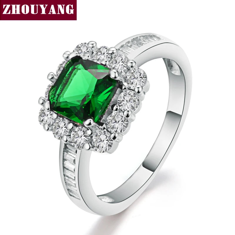 Blue Gem Created Blue Crystal Silver Color Wedding Cubic Zirconia Finger Ring Crystal Brand Jewelry for Women ZYR475