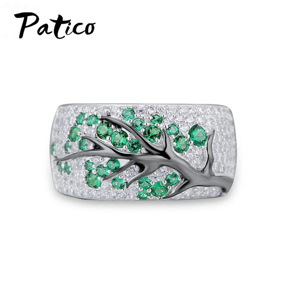 925 Silver Needle Tree Branch Rings Cubic Zirconia For Women Gem Stone Knckle Finger Rings Engagement Wedding Jewelry Anillos