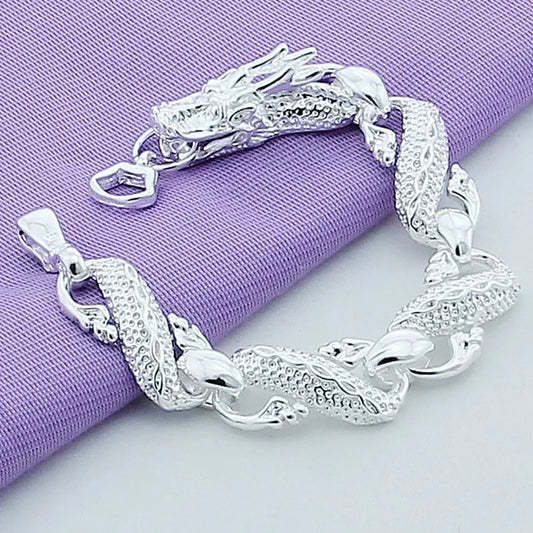 925 Sterling Silver Color Bracelets  White Chinese Dragon Chain Bracelets For Men Fashion Jewelry Pulseira Male