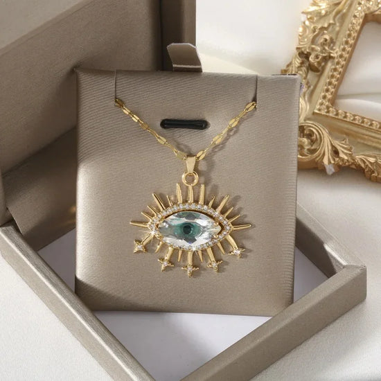 【Copper Zircon】Never Fade Evil Eye Crystal Pendant Necklace for Women Lucky Transit Banquet Party Jewelry Birthday Gift for Kid
