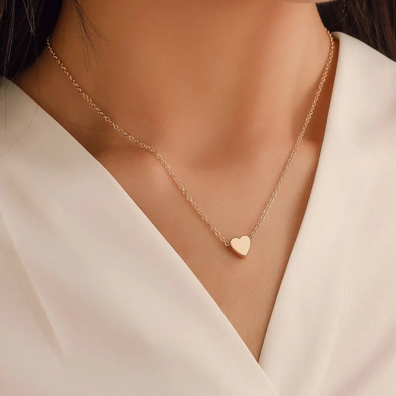 2pcs Gold-color Plus Silver-plated Necklace Ms Simple Style Love Alloy Peach Heart Pendant Hundred Match Collarbone Jewelry