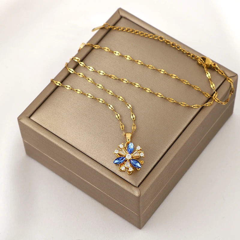 360° rotatable decompressible snowflake zircon pendant necklace for women, birthday gift, Christmas gift for family