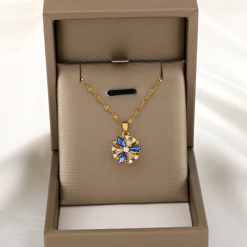 360° rotatable decompressible snowflake zircon pendant necklace for women, birthday gift, Christmas gift for family