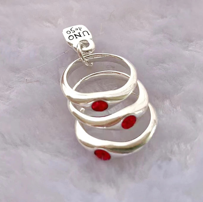 2023 New UNOde50 Fashion Silver Plated 925 Delicate Fashion Green Red Blue Gem Ring Women's Romantic Holiday Gift