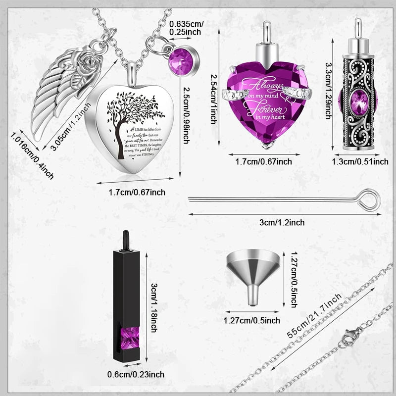 3-Style Stainless Steel Cremation Urn Necklace