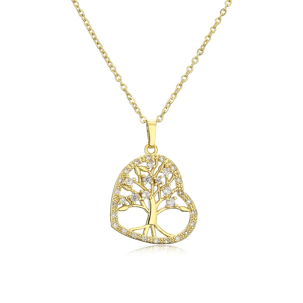 [Copper micro-inlaid zircon] 3 Styles Fashion Ring Love Tree of Life Pendant Necklace for Women Ring Wedding Jewelry Accessories