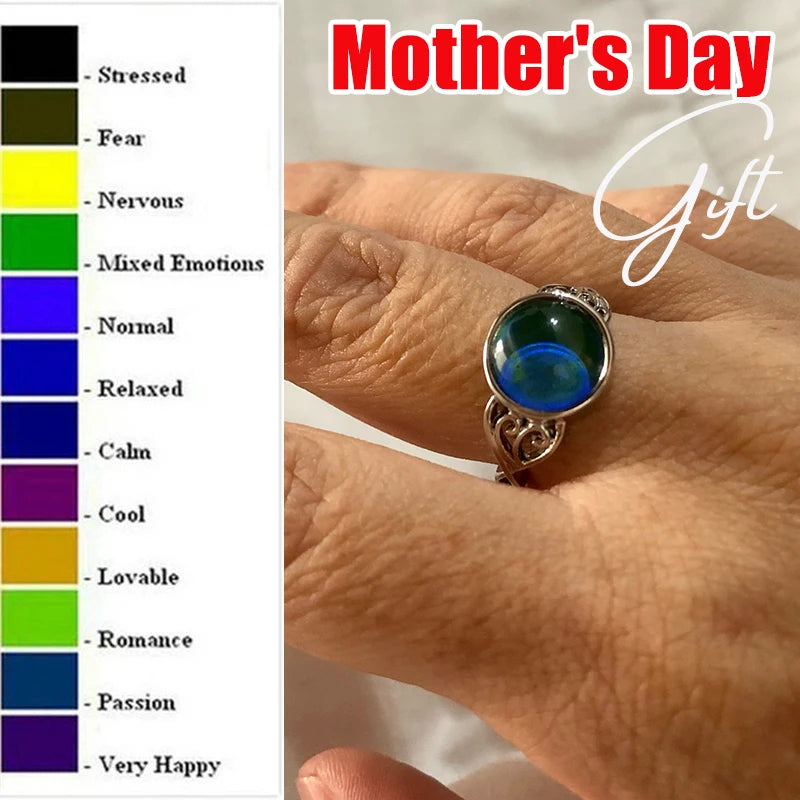 Color Changing Mood Test Ring Round Emotion Feeling Rings Temperature Control Gems Rings for Women Girls Mother's Day Gift