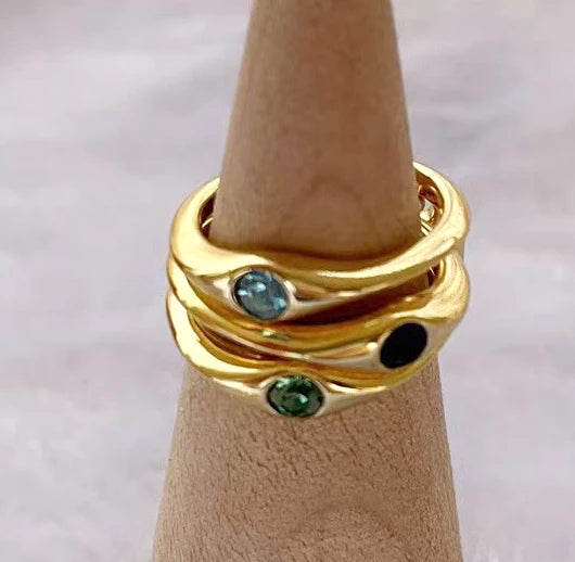 2023 New UNOde50 Fashion Silver Plated 925 Delicate Fashion Green Red Blue Gem Ring Women's Romantic Holiday Gift
