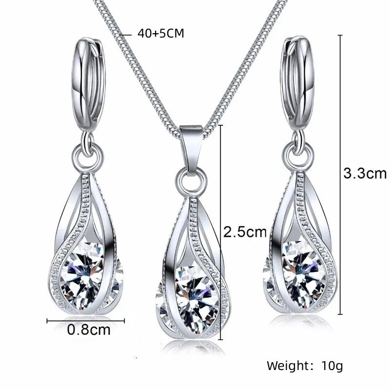 3pcs Necklace Earring Set Ladies Light Luxury Wind Copper Alloy Pendant Black Crystal Stone Ear Clip Section Combination Jewelry