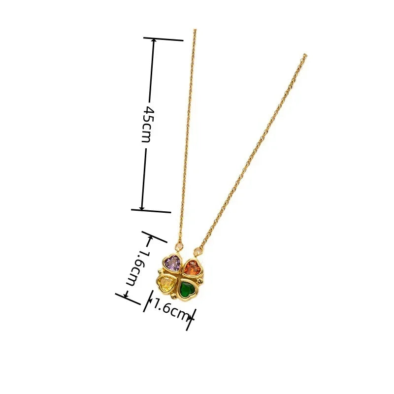 [Copper Inlaid with Zircon] Two Ways To Wear Colorful Crystal Magnetic Four-leaf Clover Pendant Necklace for Women Jewelry Gift