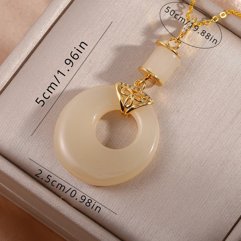 [Copper] Ping An Imitation Jade Lucky Amulet Pendant Necklace Gives Women A Sense of Luxury and Niche Design