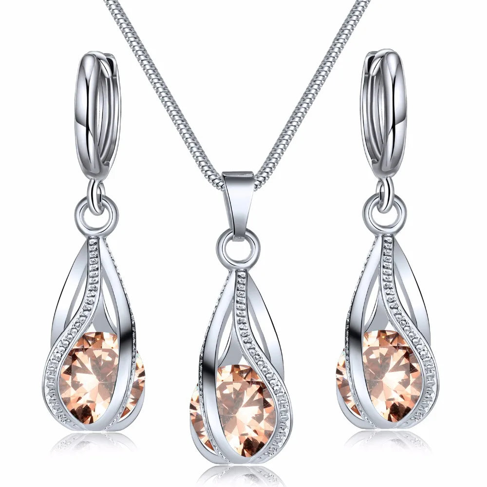 3pcs Necklace Earring Set Ladies Light Luxury Wind Copper Alloy Pendant Black Crystal Stone Ear Clip Section Combination Jewelry