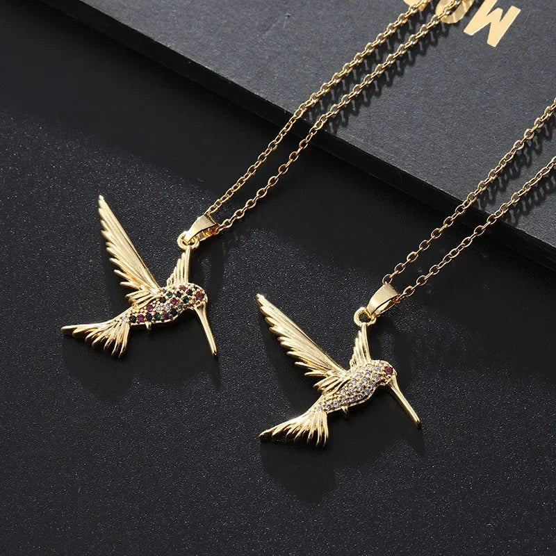 Micro-Pave Zircon Hummingbird Necklace