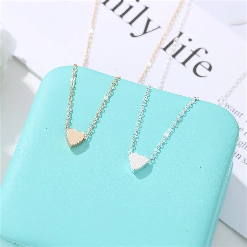 2pcs Gold-color Plus Silver-plated Necklace Ms Simple Style Love Alloy Peach Heart Pendant Hundred Match Collarbone Jewelry