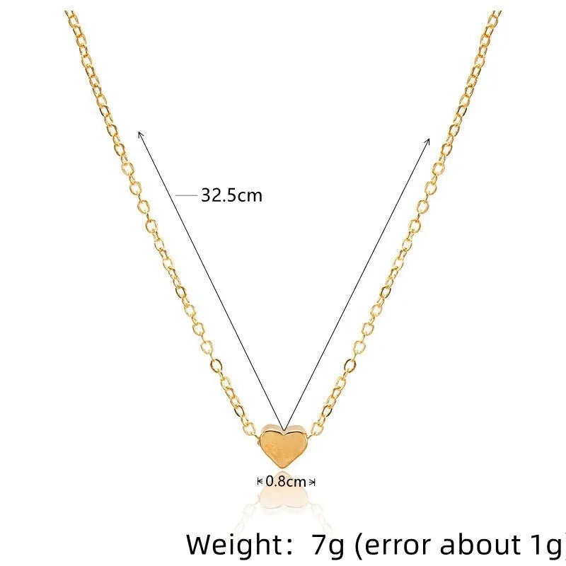 2pcs Gold-color Plus Silver-plated Necklace Ms Simple Style Love Alloy Peach Heart Pendant Hundred Match Collarbone Jewelry