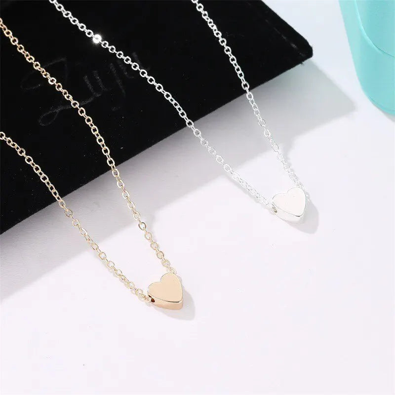 2pcs Gold-color Plus Silver-plated Necklace Ms Simple Style Love Alloy Peach Heart Pendant Hundred Match Collarbone Jewelry