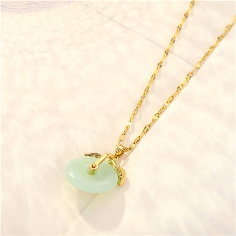[Copper] Fashionable Chinese Style Imitation Jade Lucky Leaf Amulet Pendant Necklace Anniversary Gift for Family