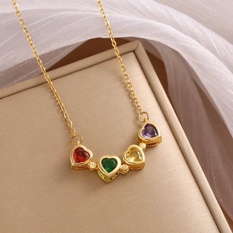 [Copper Inlaid with Zircon] Two Ways To Wear Colorful Crystal Magnetic Four-leaf Clover Pendant Necklace for Women Jewelry Gift