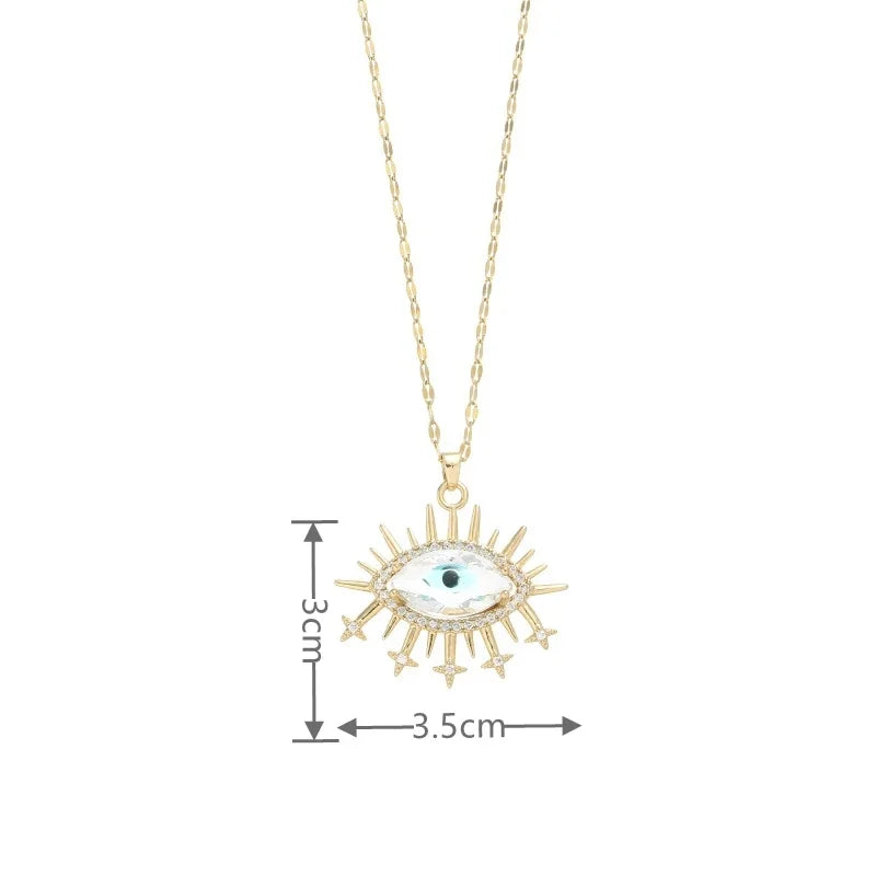【Copper Zircon】Never Fade Evil Eye Crystal Pendant Necklace for Women Lucky Transit Banquet Party Jewelry Birthday Gift for Kid