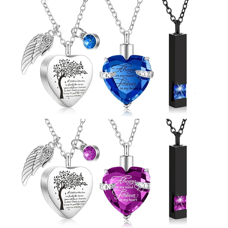 3-Style Stainless Steel Cremation Urn Necklace