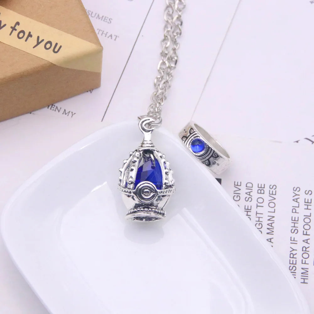 Anime Puella Magi Madoka Magica Cosplay Necklace Ring Set Kaname Madoka Miki Sayaka Soul Gem Pendant Necklace Ring Set Jewelry