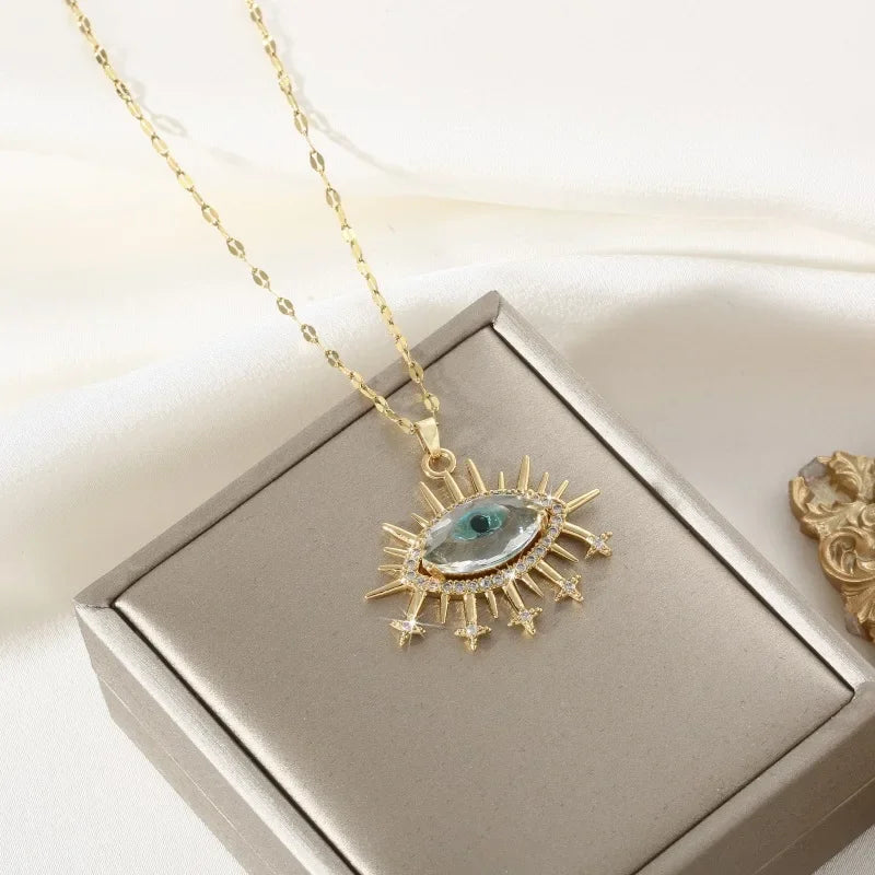 【Copper Zircon】Never Fade Evil Eye Crystal Pendant Necklace for Women Lucky Transit Banquet Party Jewelry Birthday Gift for Kid