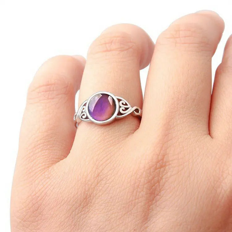 Color Changing Mood Test Ring Round Emotion Feeling Rings Temperature Control Gems Rings for Women Girls Mother's Day Gift