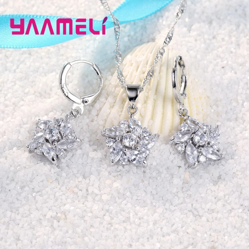 925 Sterling Silver Color Pendant Necklace Earrings Romantic Ethnic Style Windmill Shape Colorful/White Crystal Stone For Girl