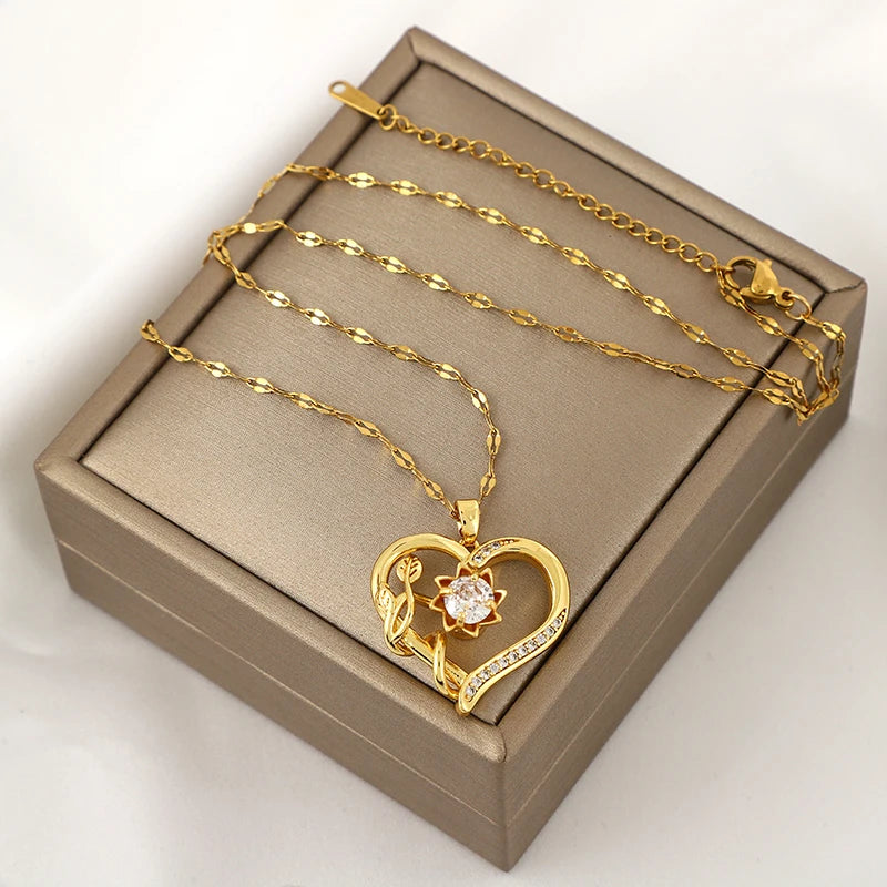 rotatable  sunflower necklace