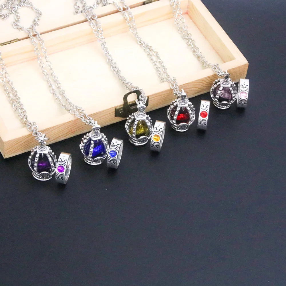 Anime Puella Magi Madoka Magica Cosplay Necklace Ring Set Kaname Madoka Miki Sayaka Soul Gem Pendant Necklace Ring Set Jewelry