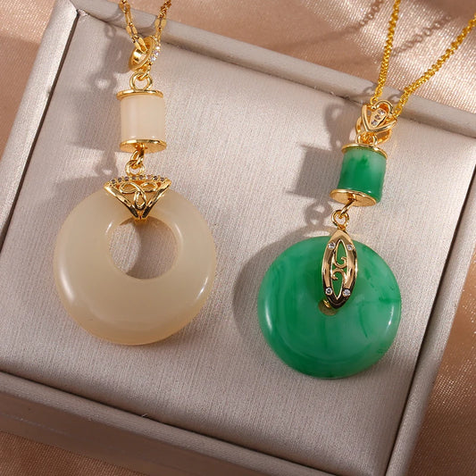 [Copper] Ping An Imitation Jade Lucky Amulet Pendant Necklace Gives Women A Sense of Luxury and Niche Design