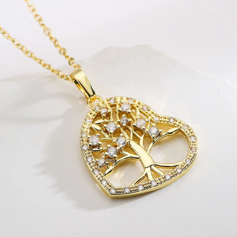 [Copper micro-inlaid zircon] 3 Styles Fashion Ring Love Tree of Life Pendant Necklace for Women Ring Wedding Jewelry Accessories