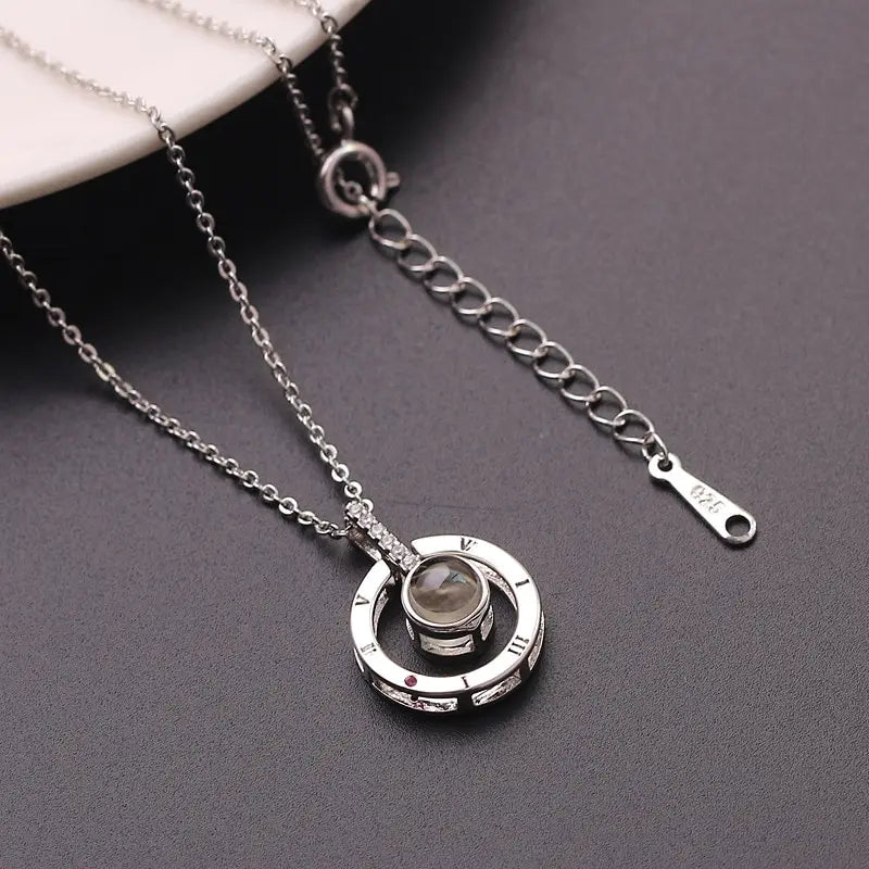 2pcs Gold-color Plus Silver-plated Necklace Men And Women Couples Souvenir 100 Languages I Love You Memory Projection Pendant