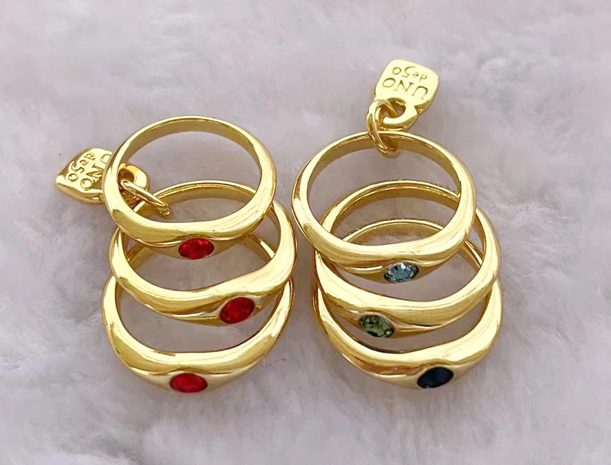 2023 New UNOde50 Fashion Silver Plated 925 Delicate Fashion Green Red Blue Gem Ring Women's Romantic Holiday Gift