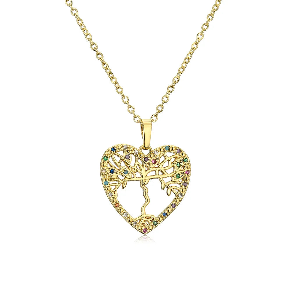 [Copper micro-inlaid zircon] 3 Styles Fashion Ring Love Tree of Life Pendant Necklace for Women Ring Wedding Jewelry Accessories