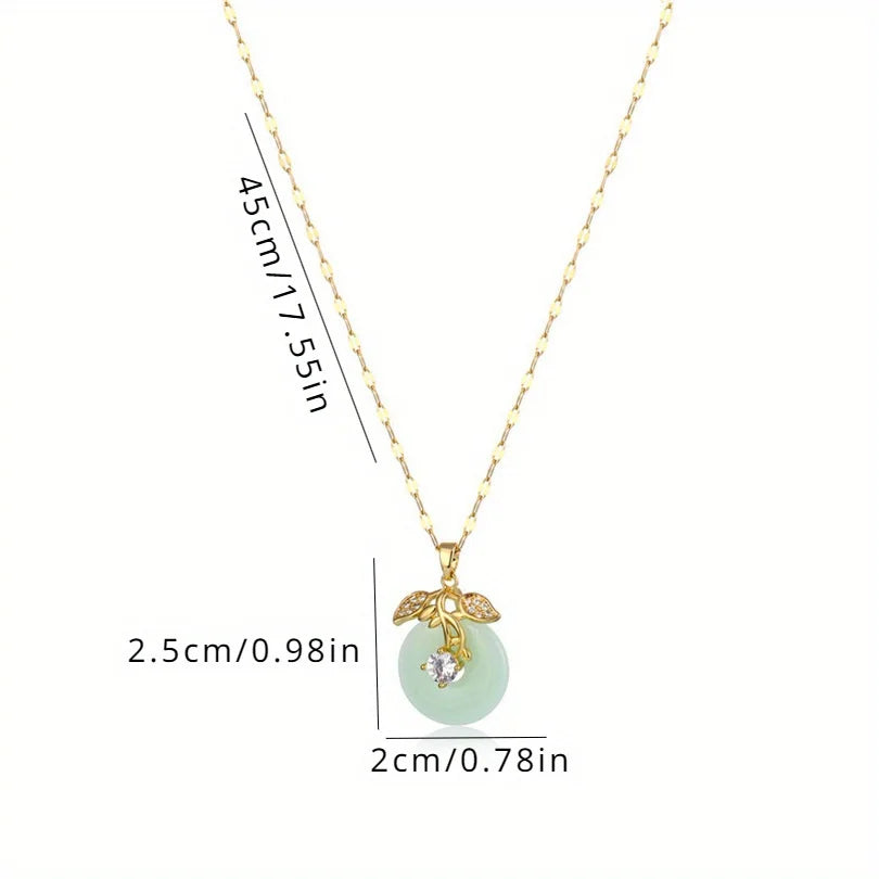 [Copper] Fashionable Chinese Style Imitation Jade Lucky Leaf Amulet Pendant Necklace Anniversary Gift for Family