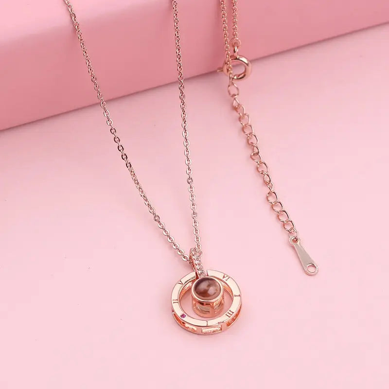 2pcs Gold-color Plus Silver-plated Necklace Men And Women Couples Souvenir 100 Languages I Love You Memory Projection Pendant