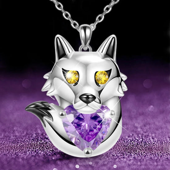 Korean Fashion Wolf Embraces Heart Silver Plate Necklace for Women Love Crystal Wolf Animal Designer Jewelry Gift for Women